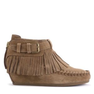 $280 ASH fringed suede booties taupe grey women’s 5 35 Burning Man Festival